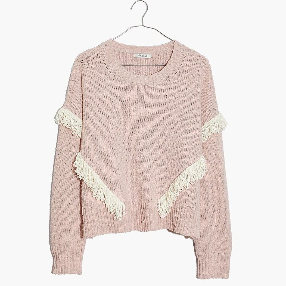 Madewell Montford Fringe Sweater Pink Twee FeminineSoft Girl Fairycore -XS - Picture 2 of 14